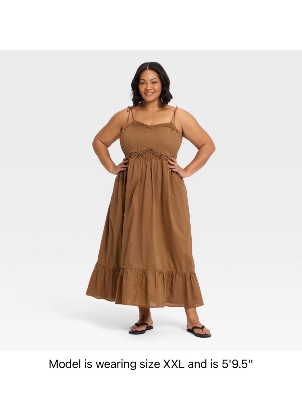 Universal Thread Clay Brown Smocked Crochet Accent Maxi Dress, Size XXL, NWOT